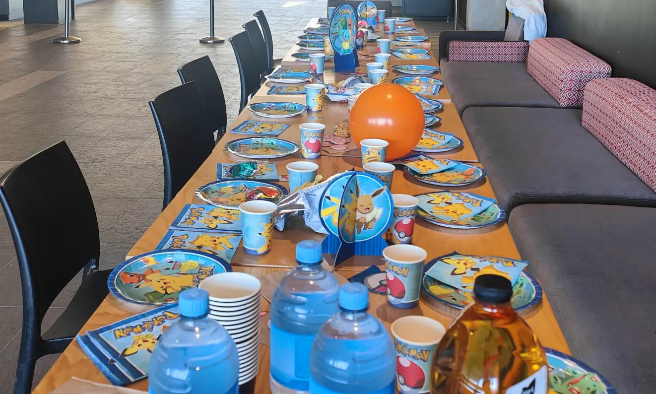 Kids birthday party table and seating area at Fraser Park Events